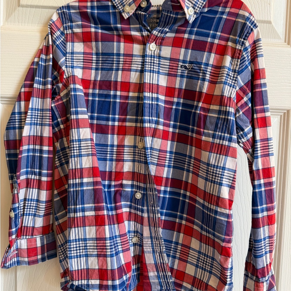 Vineyard Vines Boys Red, Blue & White Plaid Button-Down Shirt